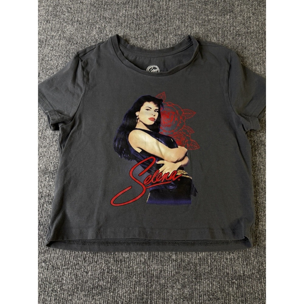 Selena Graphic Crop‎ Top Shirt Women L Gray Official Merch Short Sleeve Tee